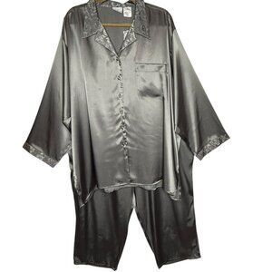 VTG Secret Treasures Gray Satin Long Sleeve Button Shirt Pants Set Size 3XL NWT